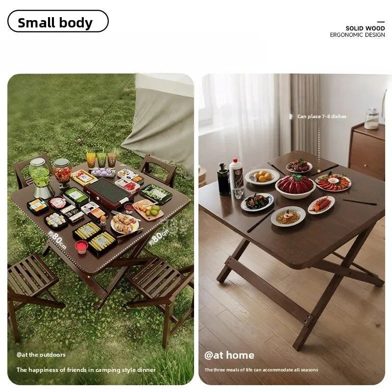 Solid Wood Foldable Dining Table for Small Apartment Outdoor Camping Food Table Easy Hand-Scraped Mahjong Table Home Furniture Manwatstore