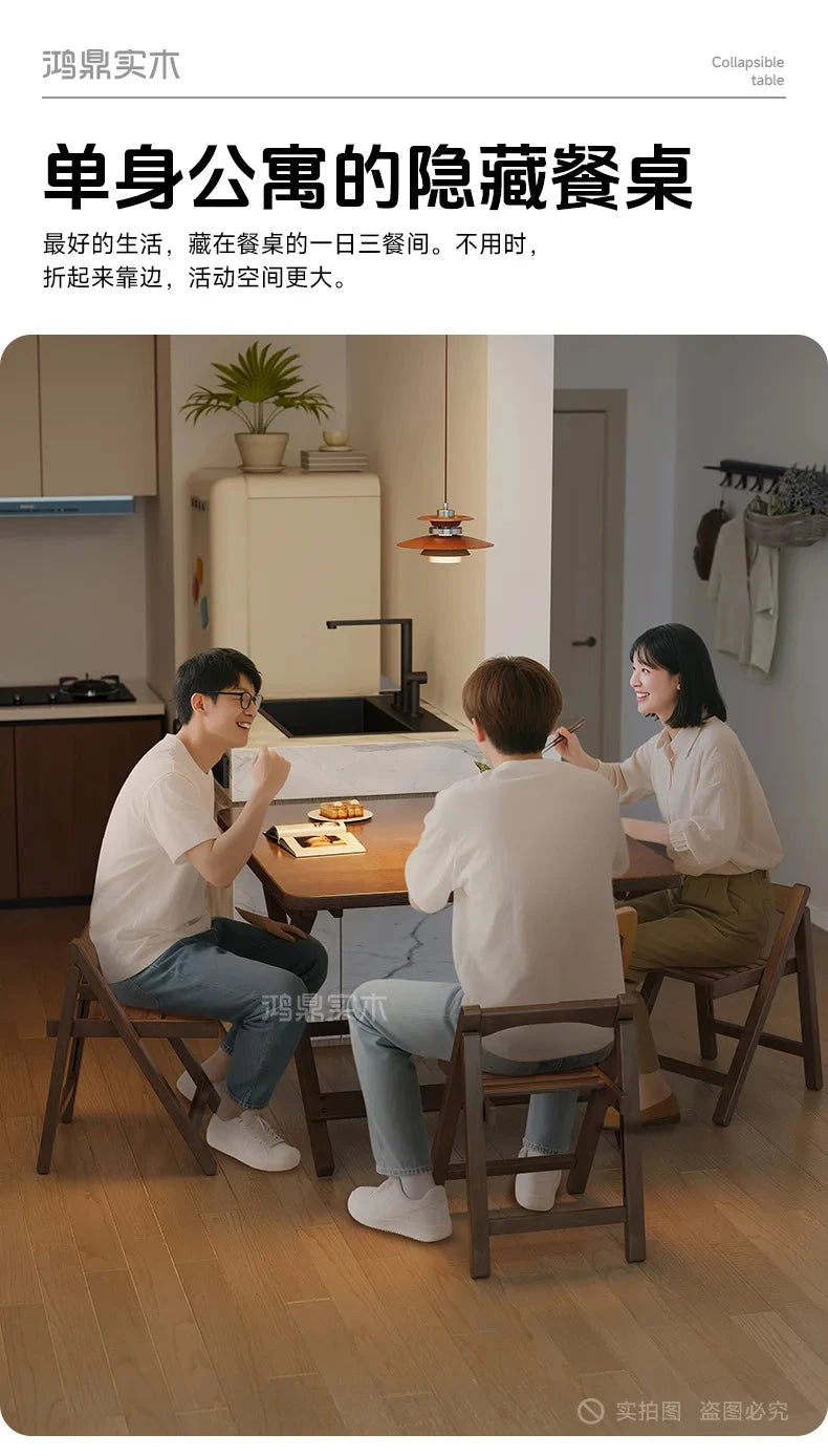 Solid Wood Foldable Dining Table for Small Apartment Outdoor Camping Food Table Easy Hand-Scraped Mahjong Table Home Furniture Manwatstore