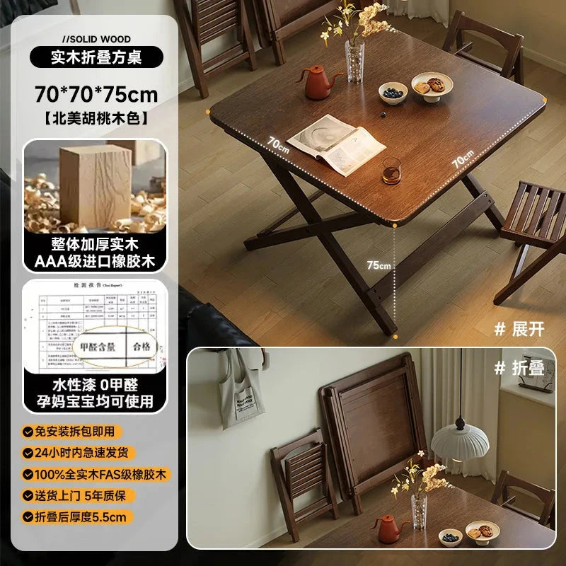 Solid Wood Foldable Dining Table for Small Apartment Outdoor Camping Food Table Easy Hand-Scraped Mahjong Table Home Furniture Manwatstore