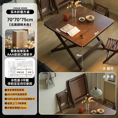 Solid Wood Foldable Dining Table for Small Apartment Outdoor Camping Food Table Easy Hand-Scraped Mahjong Table Home Furniture Manwatstore