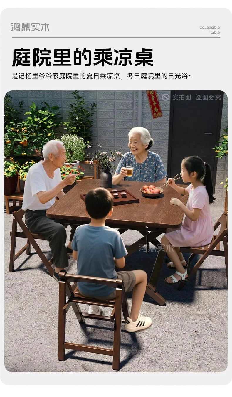 Solid Wood Foldable Dining Table for Small Apartment Outdoor Camping Food Table Easy Hand-Scraped Mahjong Table Home Furniture Manwatstore