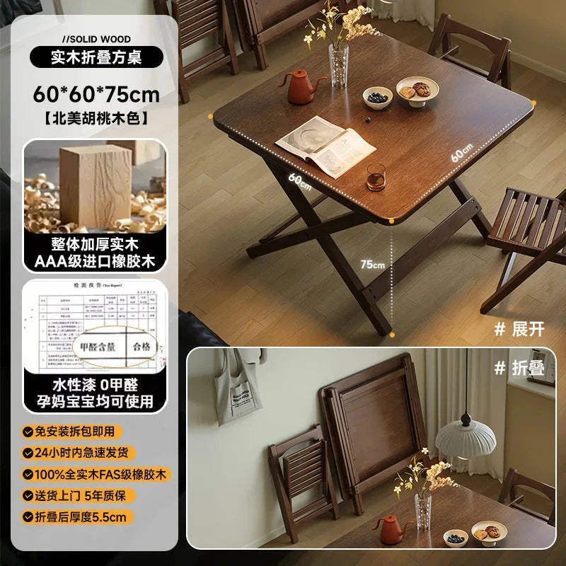 Solid Wood Foldable Dining Table for Small Apartment Outdoor Camping Food Table Easy Hand-Scraped Mahjong Table Home Furniture Manwatstore