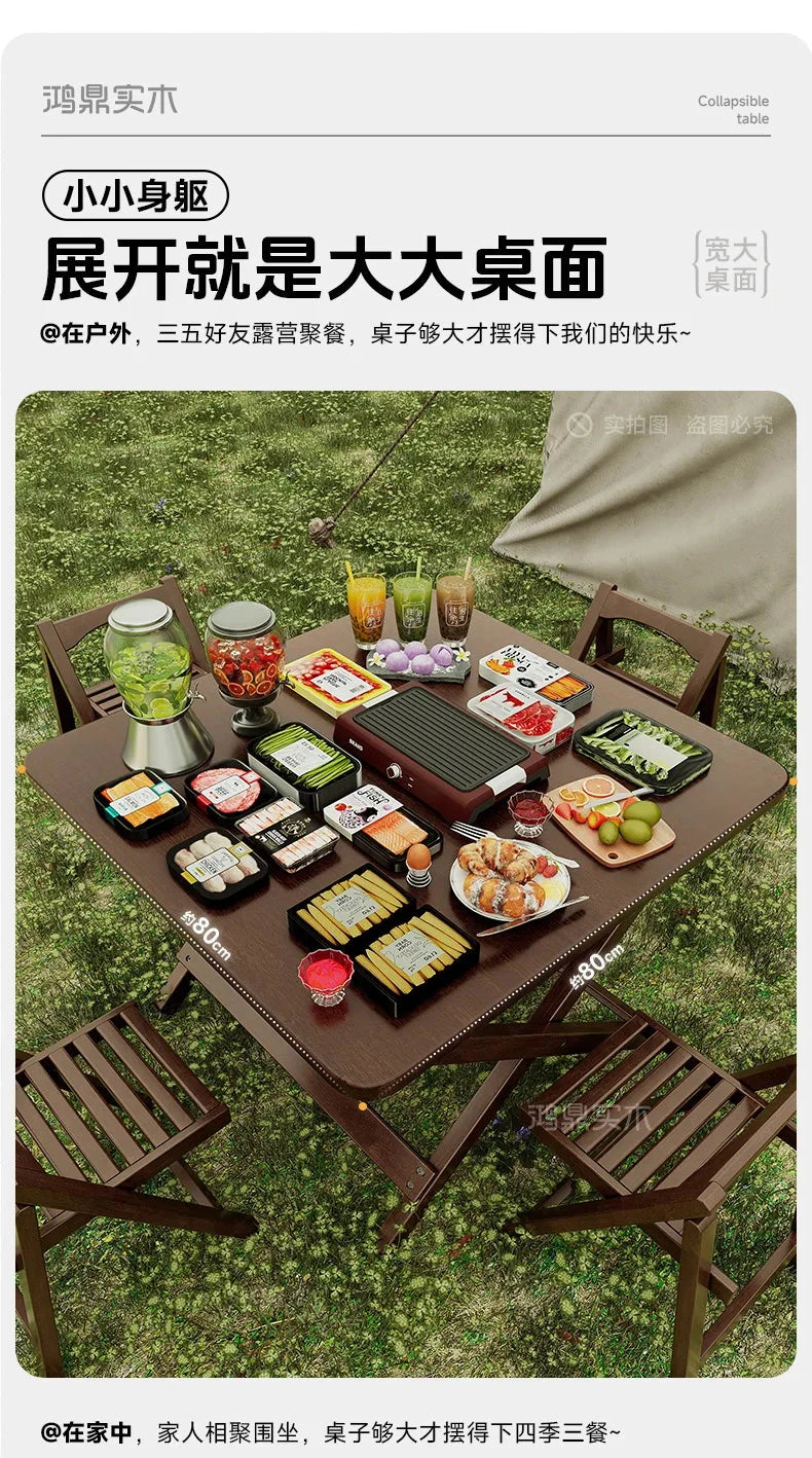 Solid Wood Foldable Dining Table for Small Apartment Outdoor Camping Food Table Easy Hand-Scraped Mahjong Table Home Furniture Manwatstore