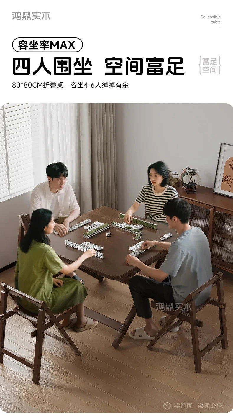 Solid Wood Foldable Dining Table for Small Apartment Outdoor Camping Food Table Easy Hand-Scraped Mahjong Table Home Furniture Manwatstore