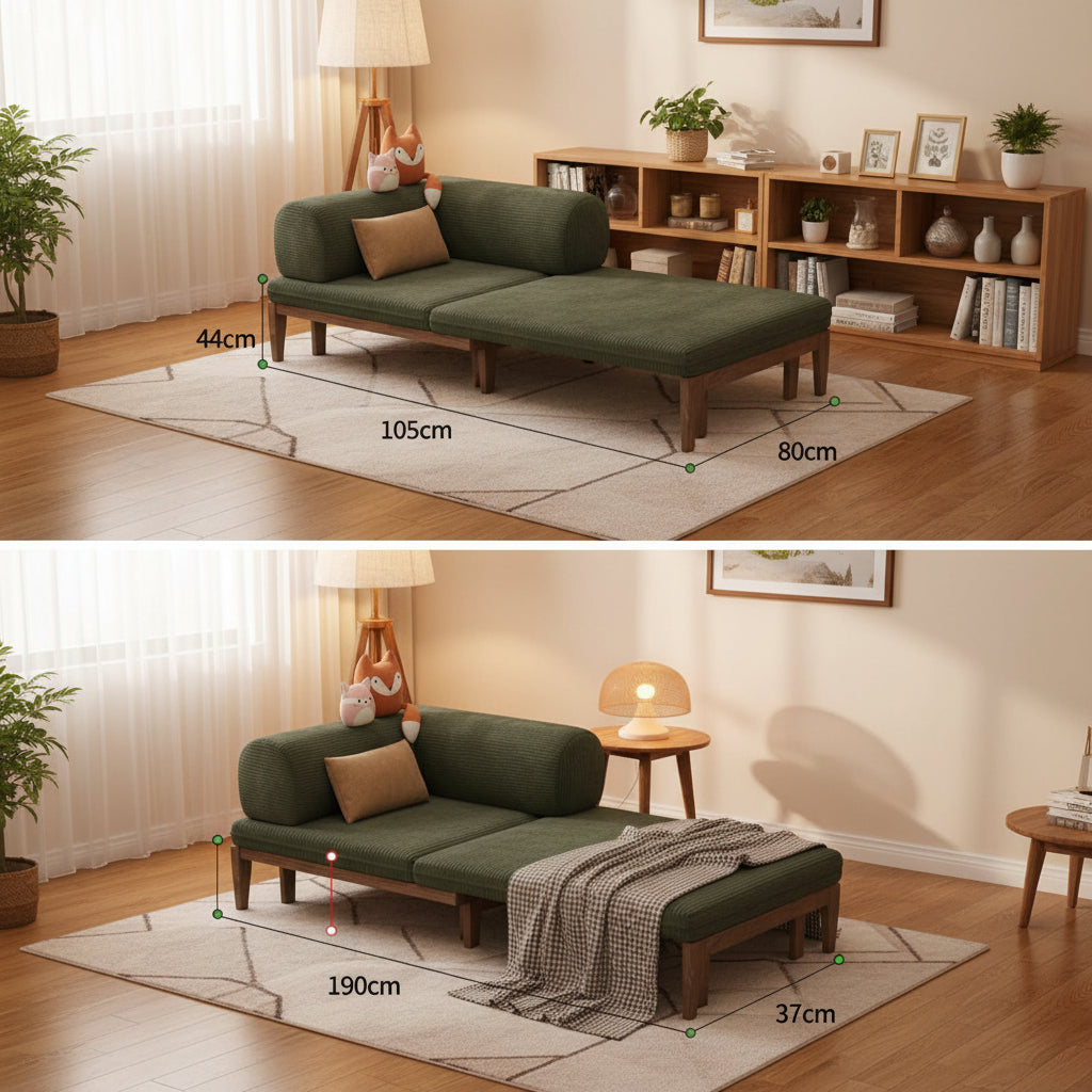 Solid Wood Folding Sofa Bed – Multifunctional Single Pull-Out Bed Manwatstore