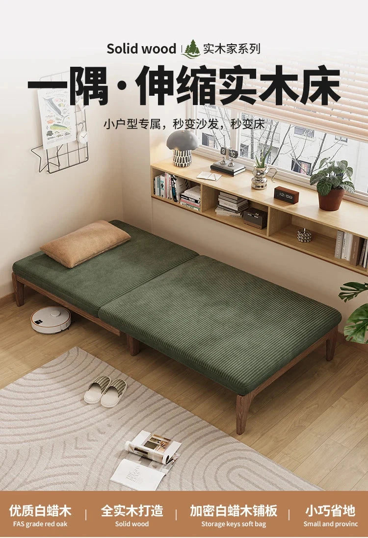 Solid Wood Folding Sofa Bed – Multifunctional Single Pull-Out Bed Manwatstore