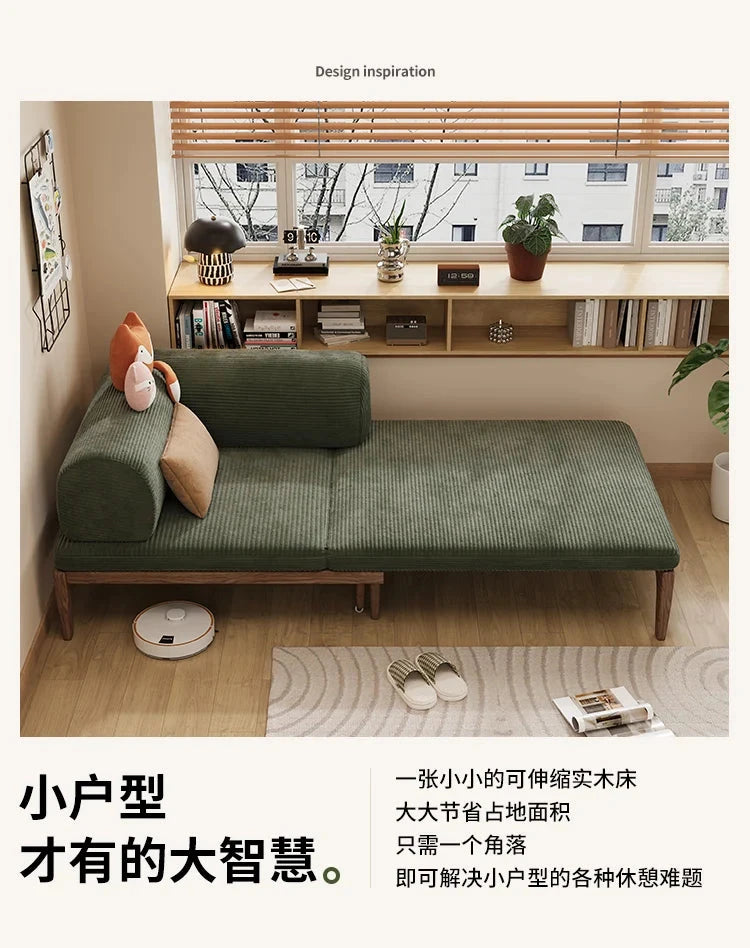 Solid Wood Folding Sofa Bed – Multifunctional Single Pull-Out Bed Manwatstore