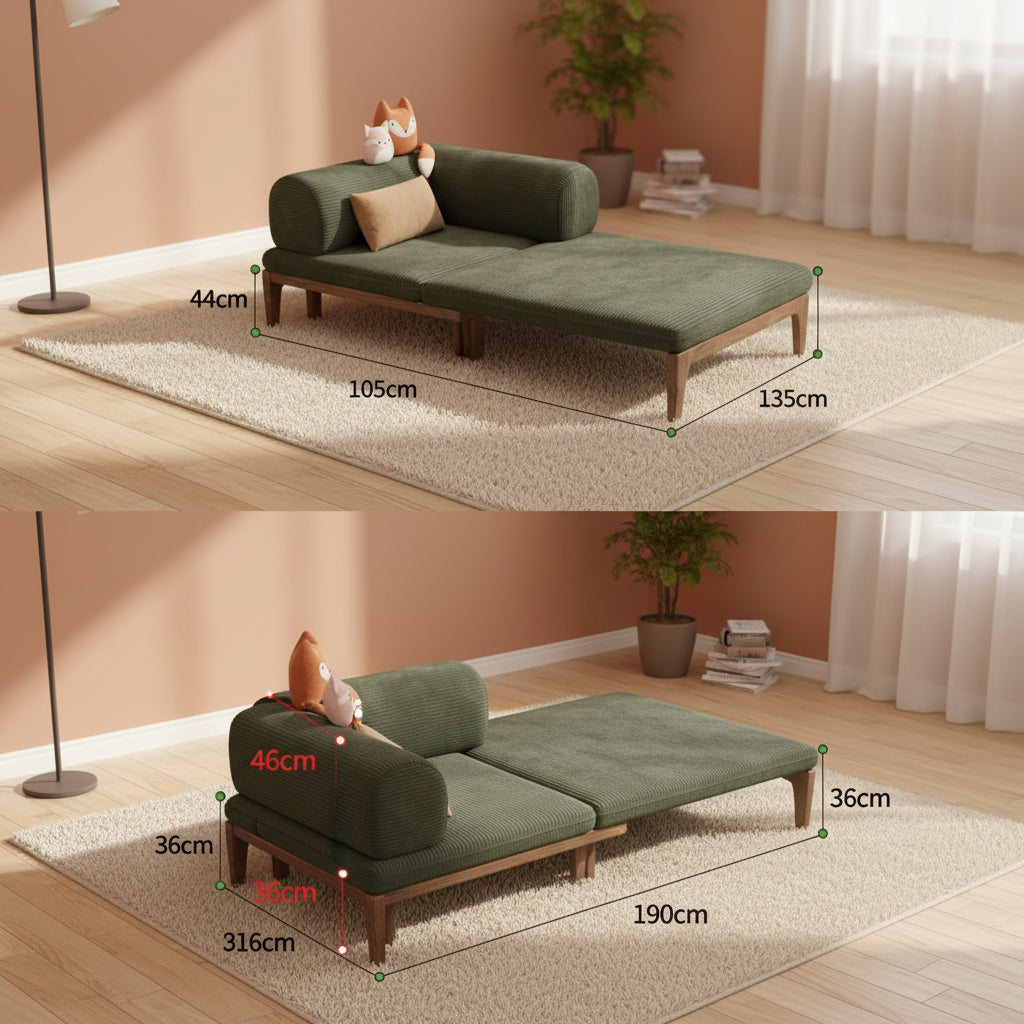 Solid Wood Folding Sofa Bed – Multifunctional Single Pull-Out Bed Manwatstore