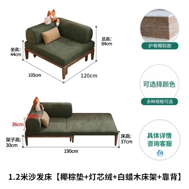 Solid Wood Folding Sofa Bed – Multifunctional Single Pull-Out Bed Manwatstore