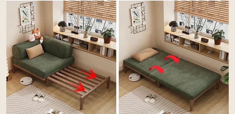 Solid Wood Folding Sofa Bed – Multifunctional Single Pull-Out Bed Manwatstore