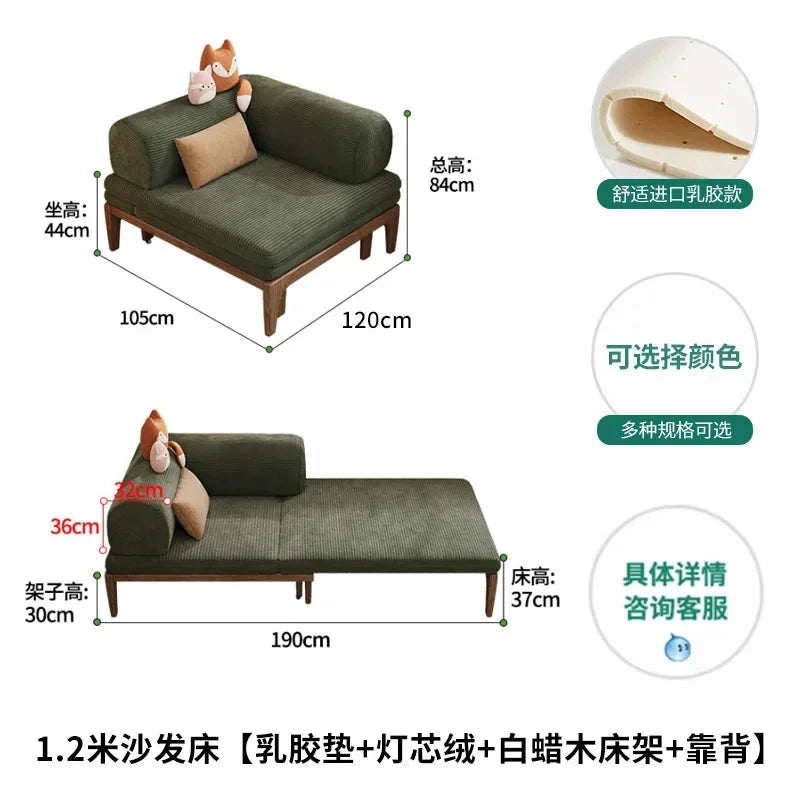 Solid Wood Folding Sofa Bed – Multifunctional Single Pull-Out Bed Manwatstore