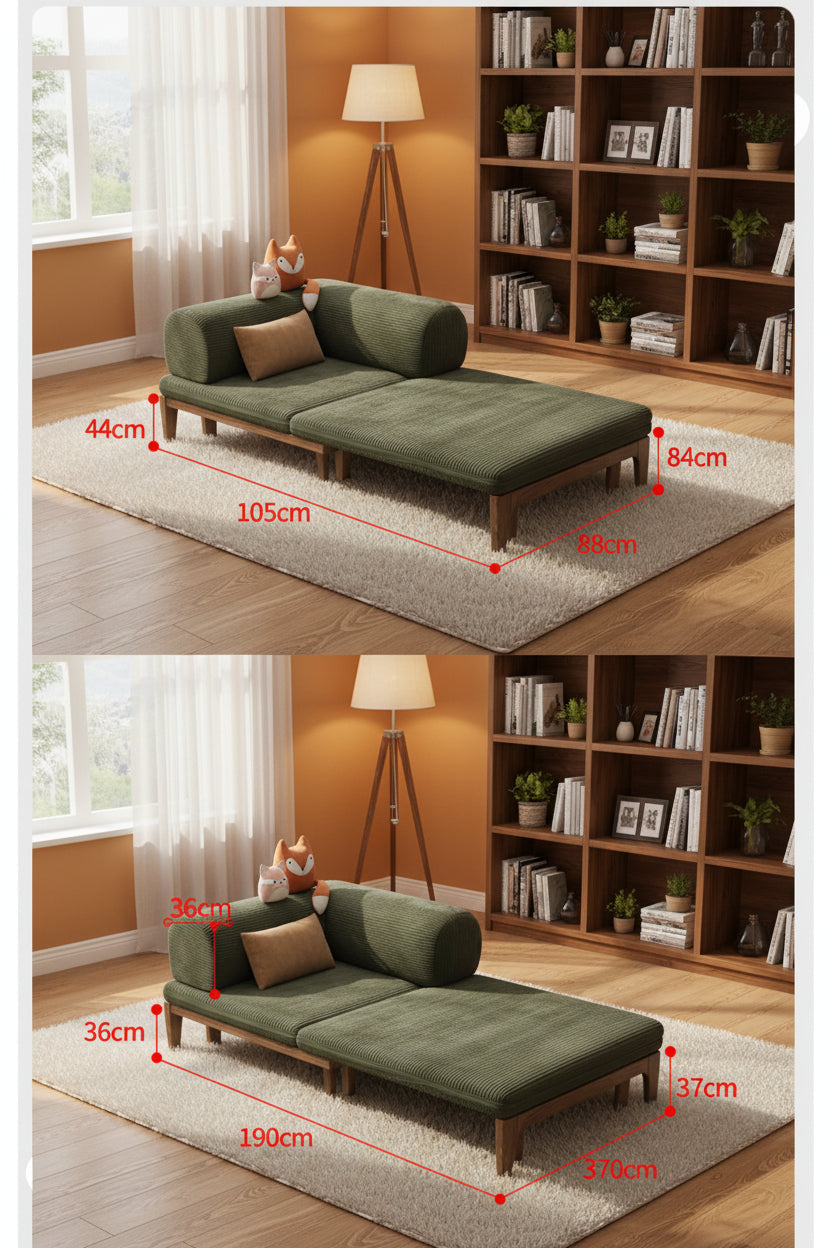 Solid Wood Folding Sofa Bed – Multifunctional Single Pull-Out Bed Manwatstore
