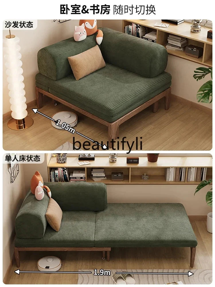 Solid Wood Folding Sofa Bed – Multifunctional Single Pull-Out Bed Manwatstore