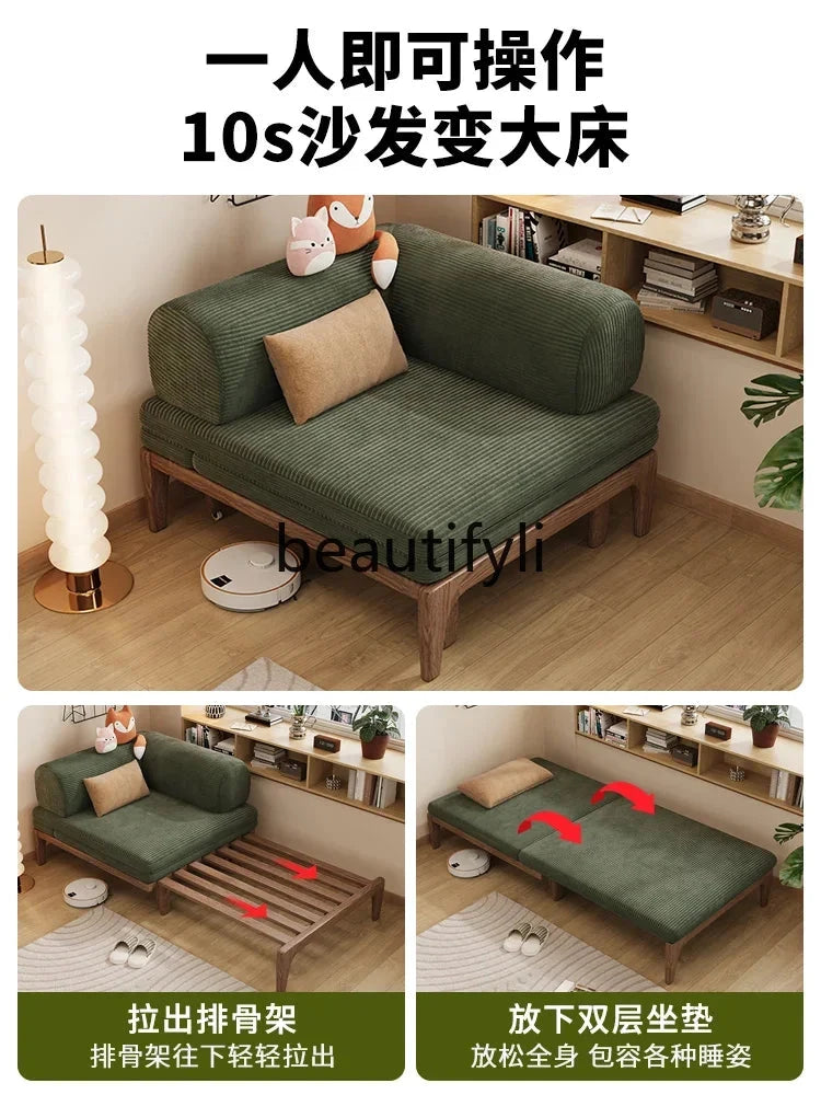 Solid Wood Folding Sofa Bed – Multifunctional Single Pull-Out Bed Manwatstore