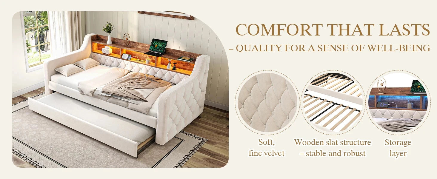 Space-Saving Velvet Sofa Bed 90×190 cm with Storage Manwatstore