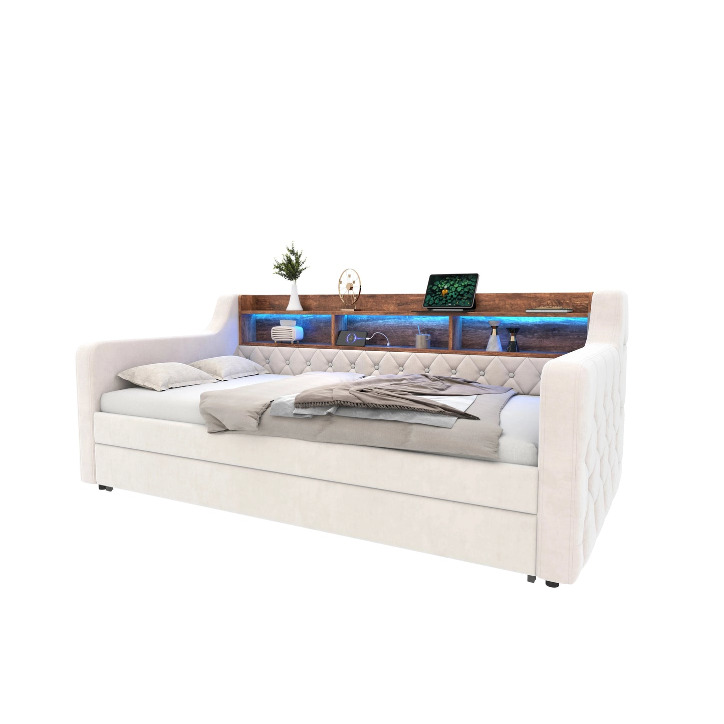 Space-Saving Velvet Sofa Bed 90×190 cm with Storage Manwatstore