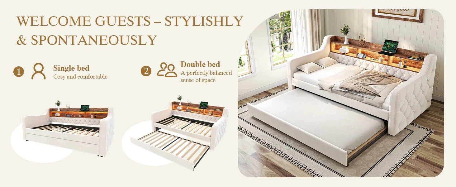 Space-Saving Velvet Sofa Bed 90×190 cm with Storage Manwatstore
