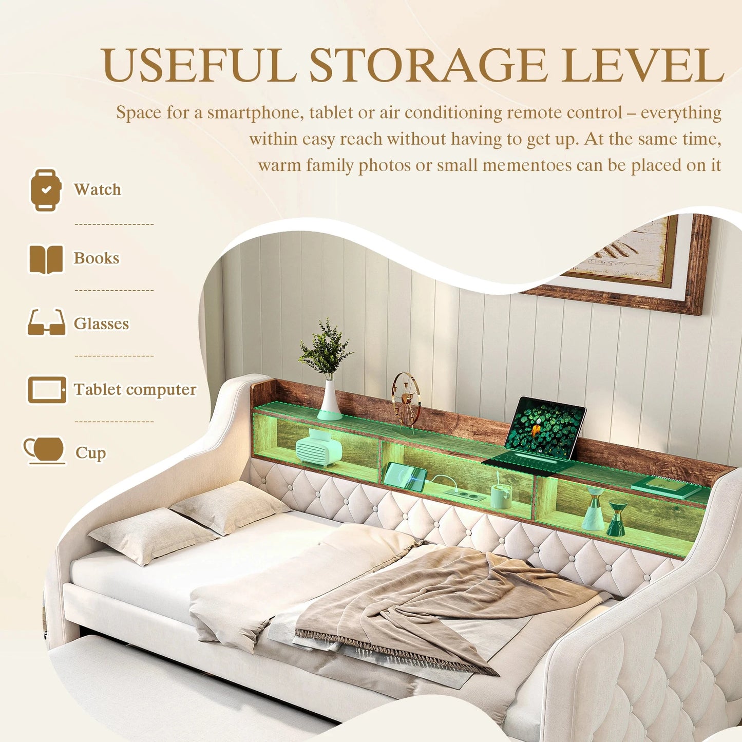 Space-Saving Velvet Sofa Bed 90×190 cm with Storage Manwatstore