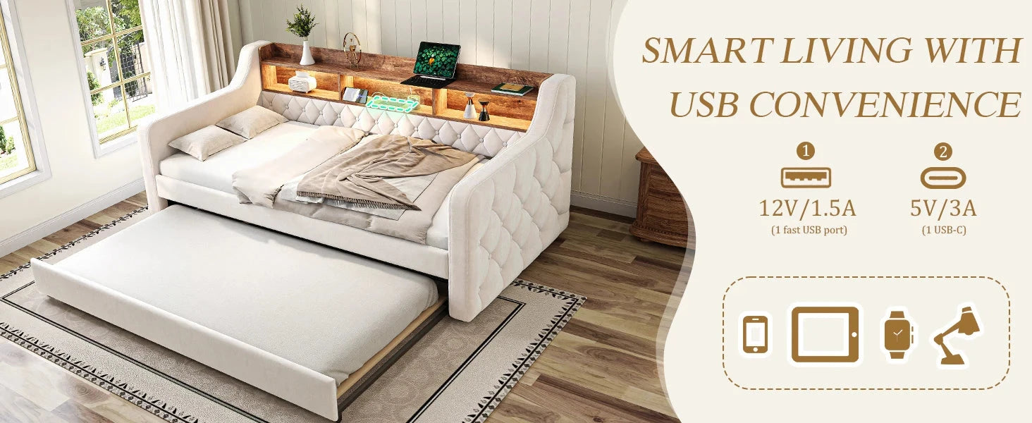 Space-Saving Velvet Sofa Bed 90×190 cm with Storage Manwatstore