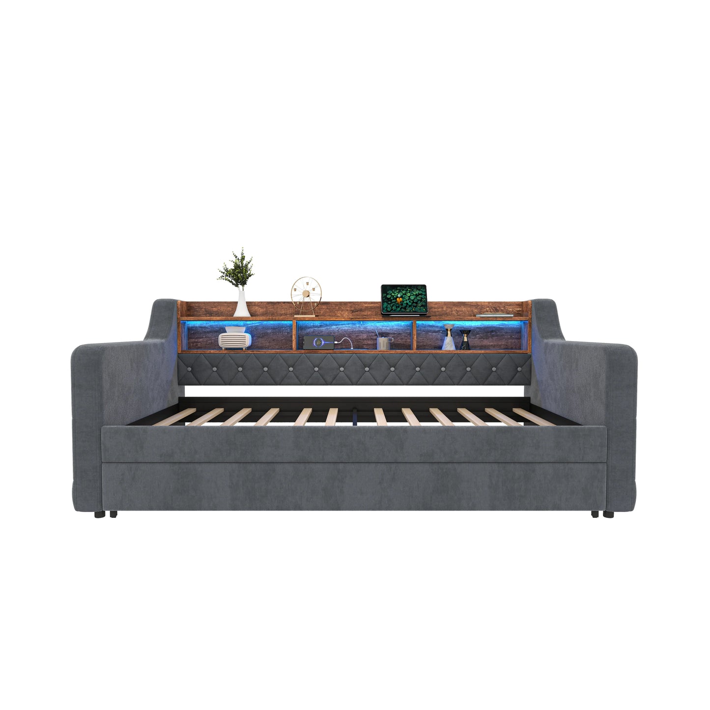 Space-Saving Velvet Sofa Bed 90×190 cm with Storage – Single Daybed Frame (No Mattress) Manwatstore