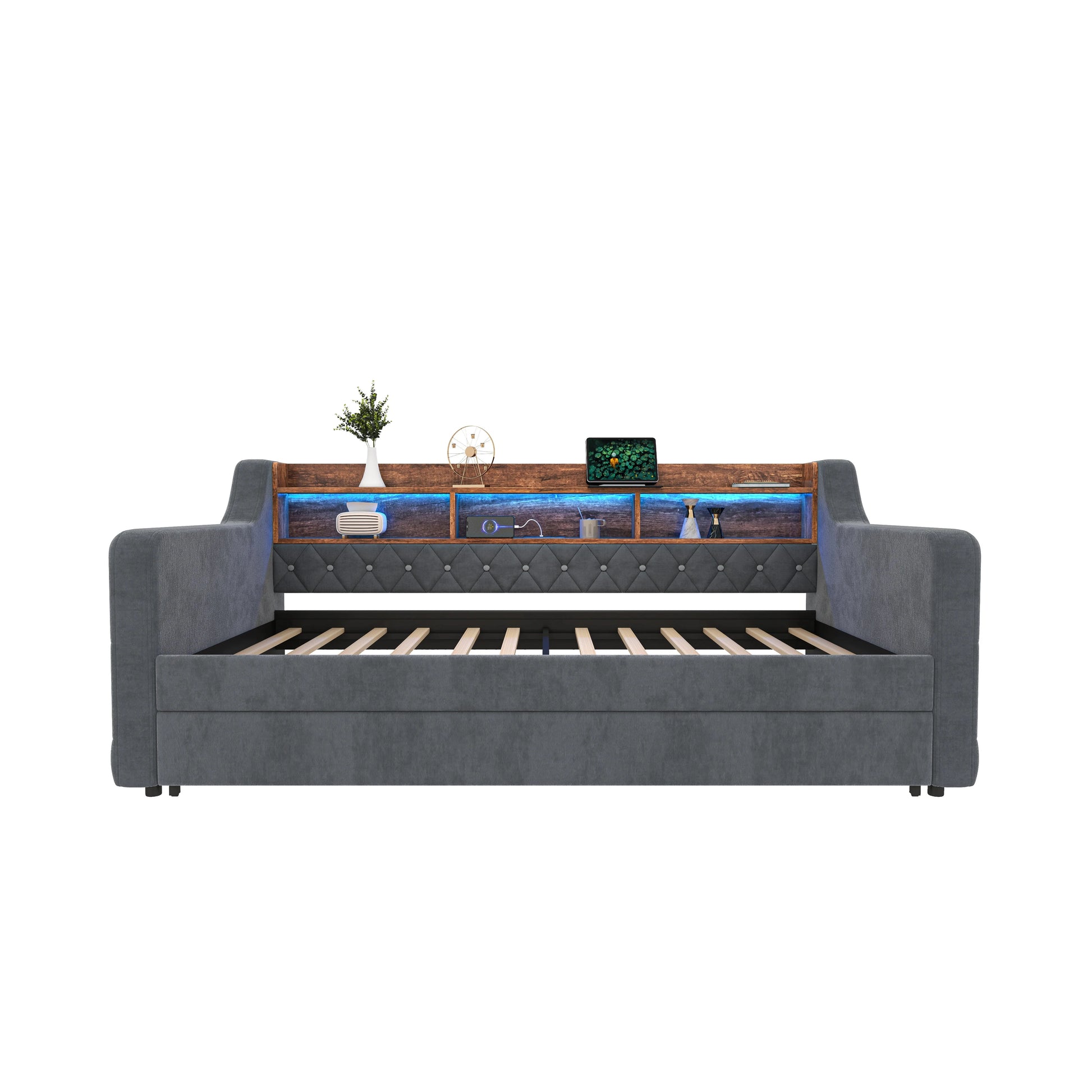 Space-Saving Velvet Sofa Bed 90×190 cm with Storage – Single Daybed Frame (No Mattress) Manwatstore