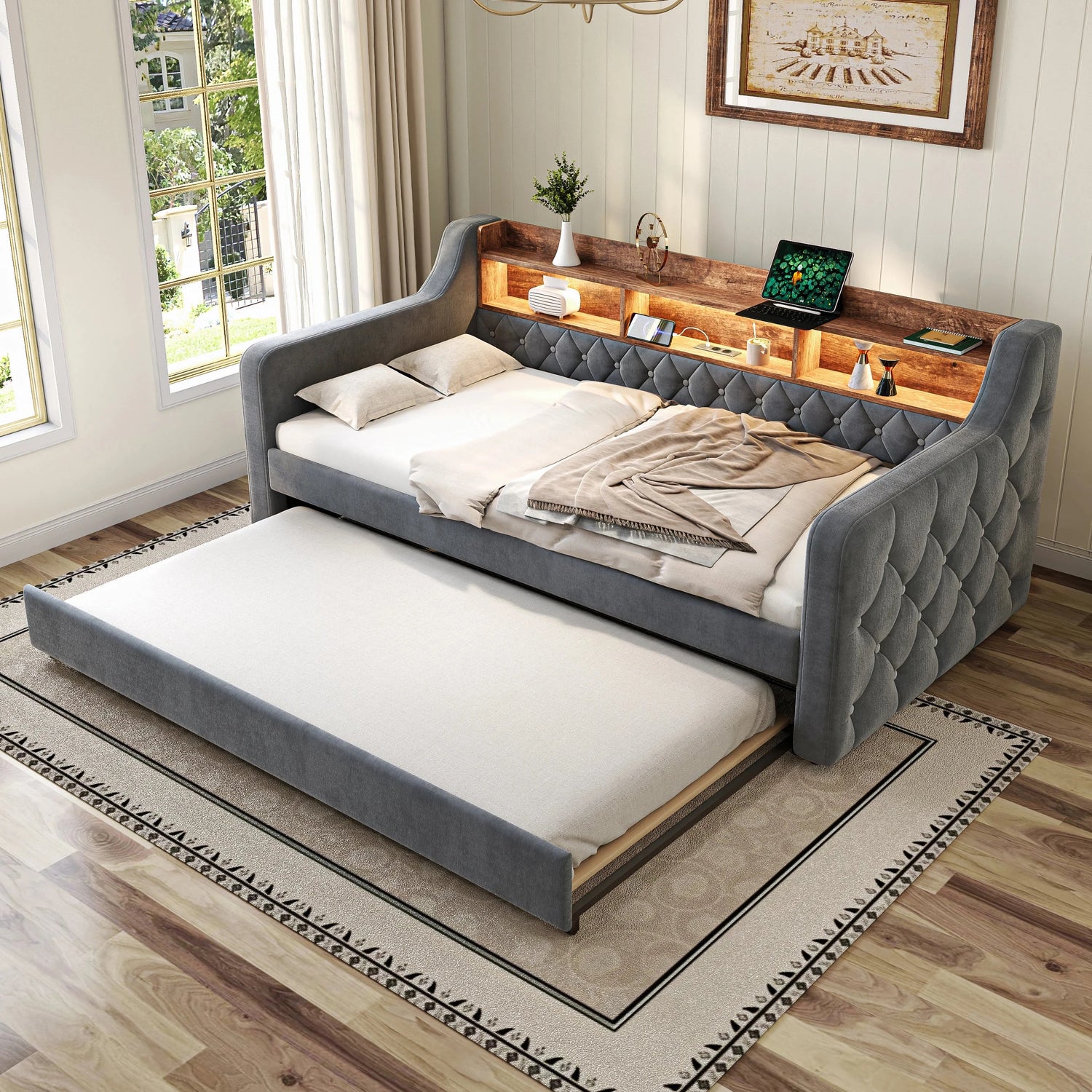 Space-Saving Velvet Sofa Bed 90×190 cm with Storage – Single Daybed Frame (No Mattress) Manwatstore