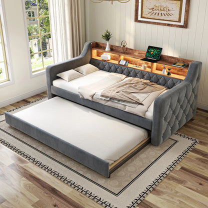 Space-Saving Velvet Sofa Bed 90×190 cm with Storage – Single Daybed Frame (No Mattress) Manwatstore