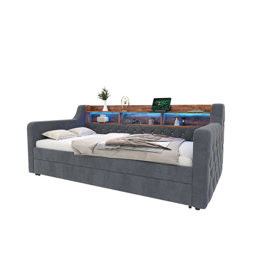 Space-Saving Velvet Sofa Bed 90×190 cm with Storage – Single Daybed Frame (No Mattress) Manwatstore