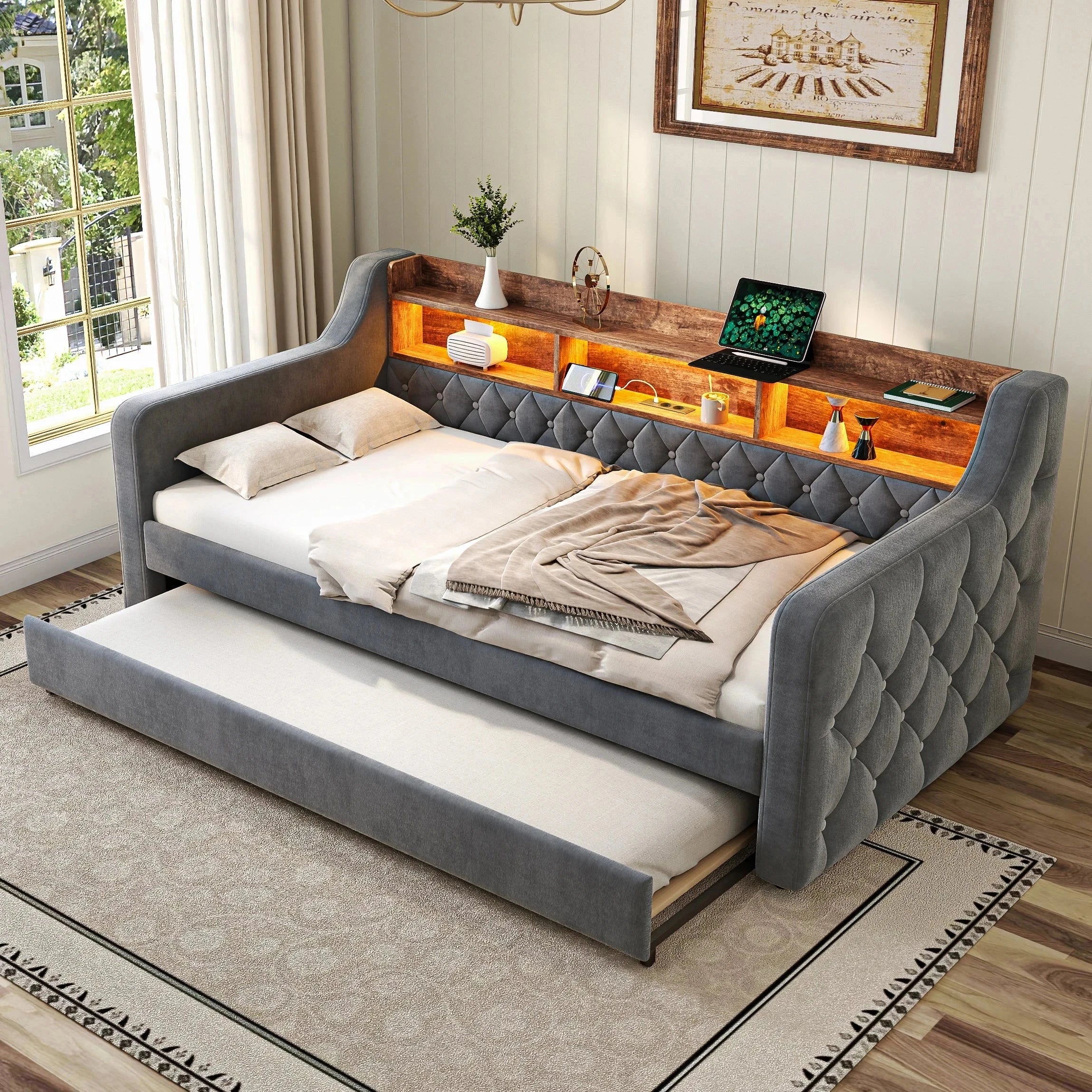Space-Saving Velvet Sofa Bed 90×190 cm with Storage – Single Daybed Frame (No Mattress) Manwatstore