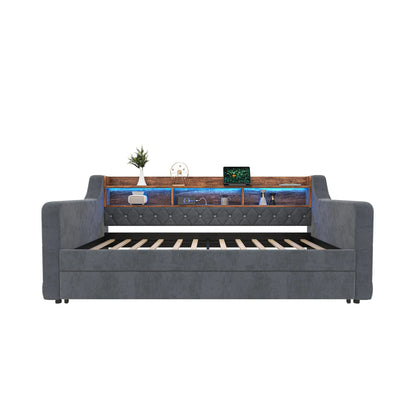 Space-Saving Velvet Sofa Bed 90×190 cm with Storage – Single Daybed Frame (No Mattress) Manwatstore