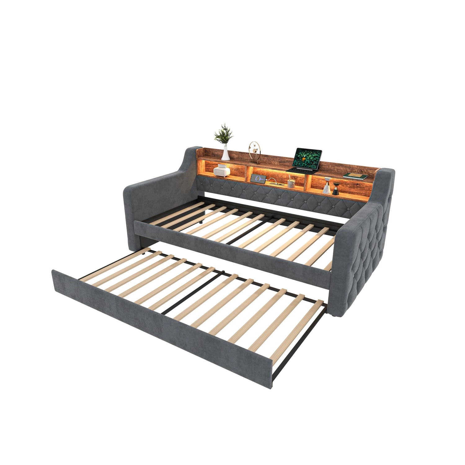 Space-Saving Velvet Sofa Bed 90×190 cm with Storage – Single Daybed Frame (No Mattress) Manwatstore