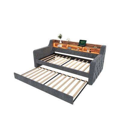 Space-Saving Velvet Sofa Bed 90×190 cm with Storage – Single Daybed Frame (No Mattress) Manwatstore