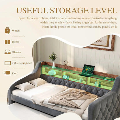 Space-Saving Velvet Sofa Bed 90×190 cm with Storage – Single Daybed Frame (No Mattress) Manwatstore