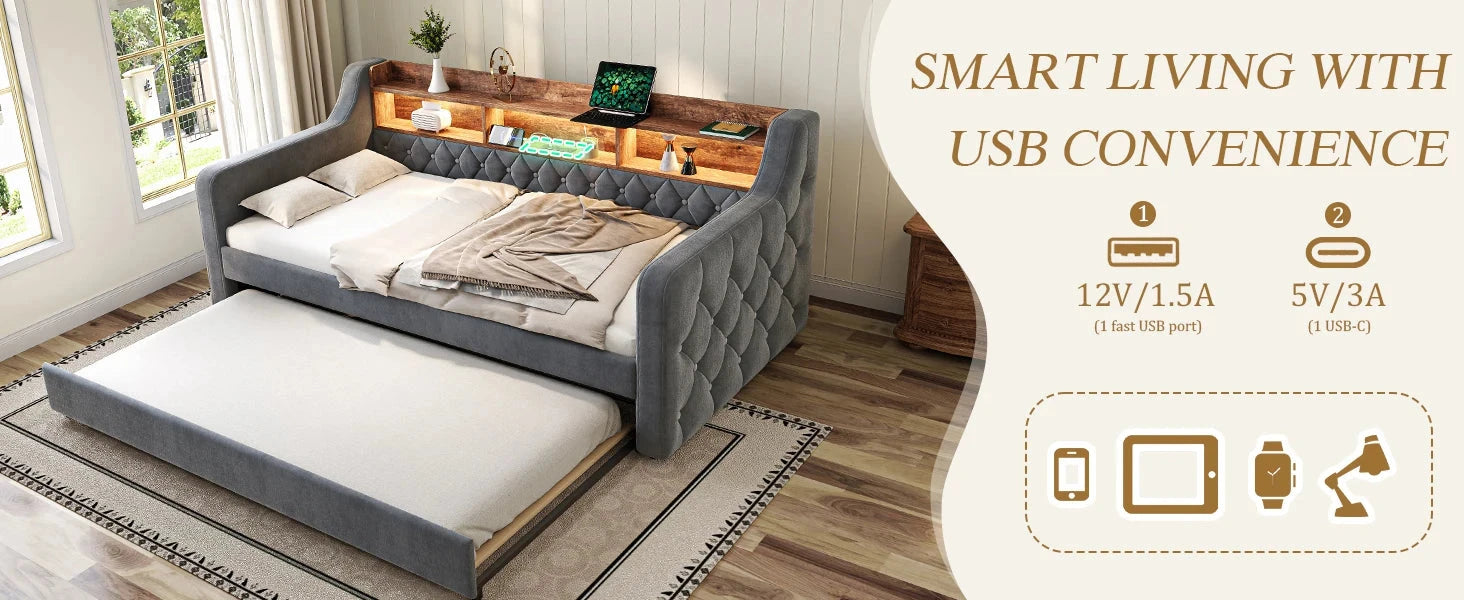 Space-Saving Velvet Sofa Bed 90×190 cm with Storage – Single Daybed Frame (No Mattress) Manwatstore