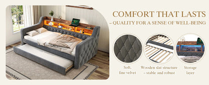 Space-Saving Velvet Sofa Bed 90×190 cm with Storage – Single Daybed Frame (No Mattress) Manwatstore