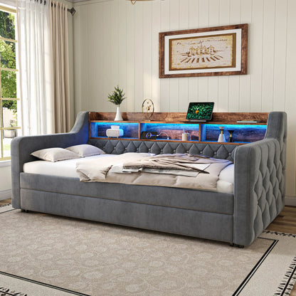 Space-Saving Velvet Sofa Bed 90×190 cm with Storage – Single Daybed Frame (No Mattress) Manwatstore