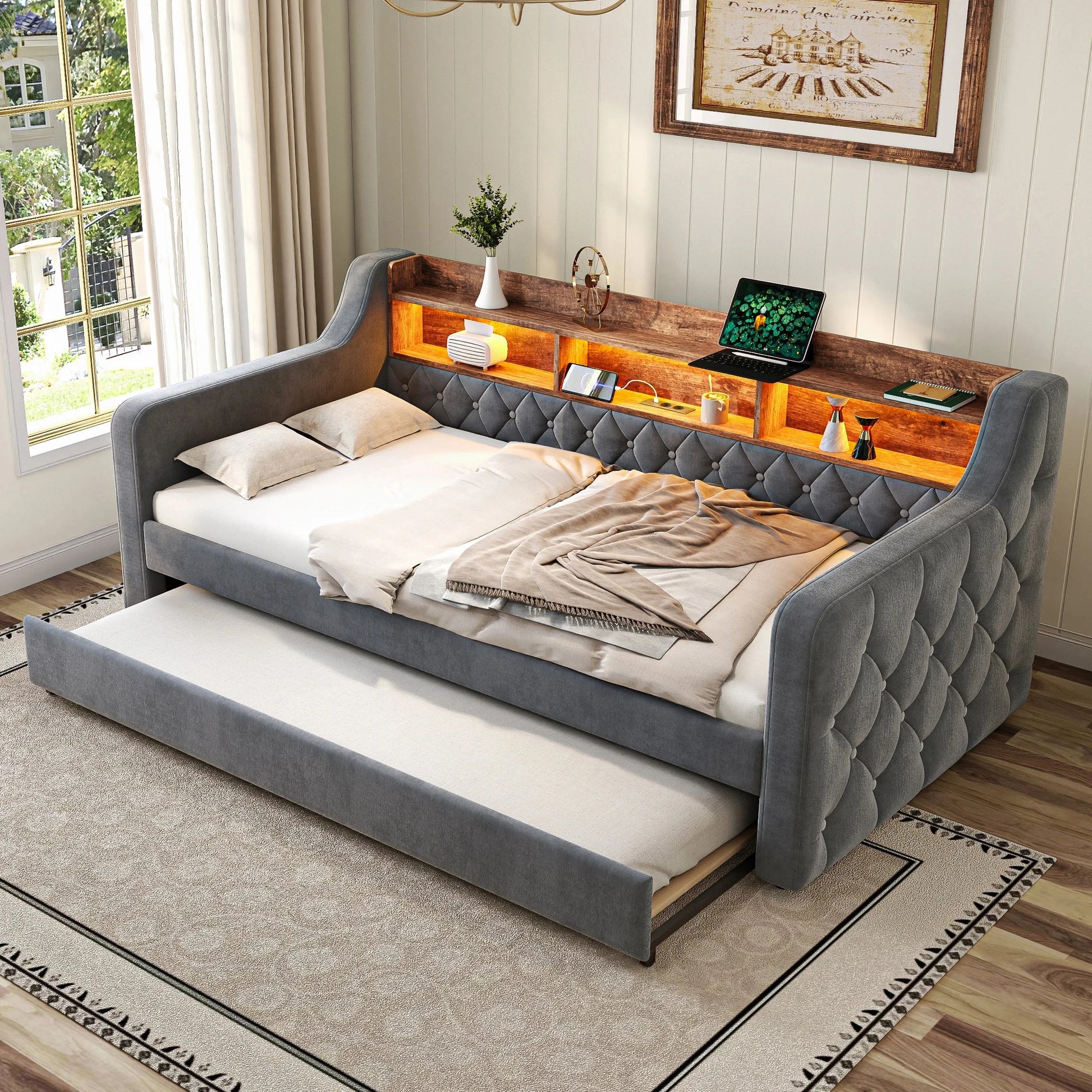 Space-Saving Velvet Sofa Bed 90×190 cm with Storage – Single Daybed Frame (No Mattress) Manwatstore