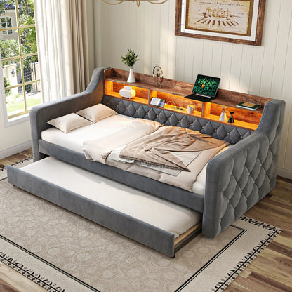 Space-Saving Velvet Sofa Bed 90×190 cm with Storage – Single Daybed Frame (No Mattress) Manwatstore