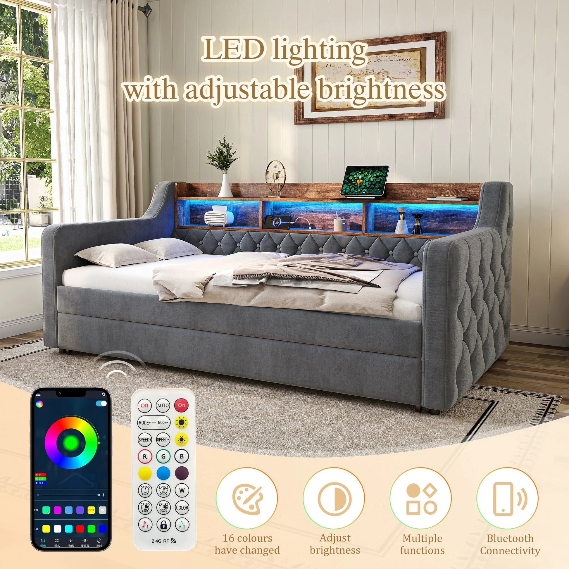 Space-Saving Velvet Sofa Bed 90×190 cm with Storage – Single Daybed Frame (No Mattress) Manwatstore