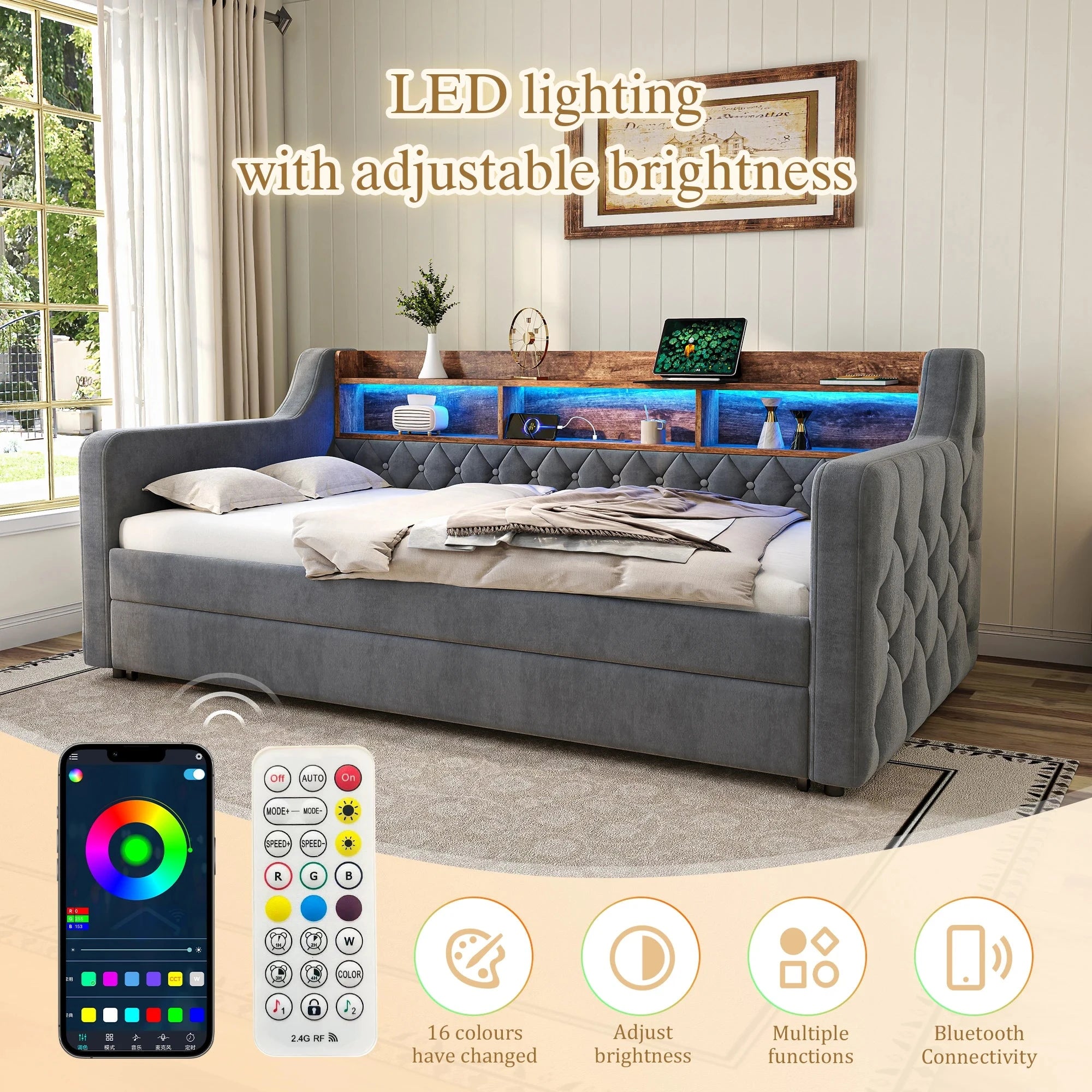 Space-Saving Velvet Sofa Bed 90×190 cm with Storage – Single Daybed Frame (No Mattress) Manwatstore