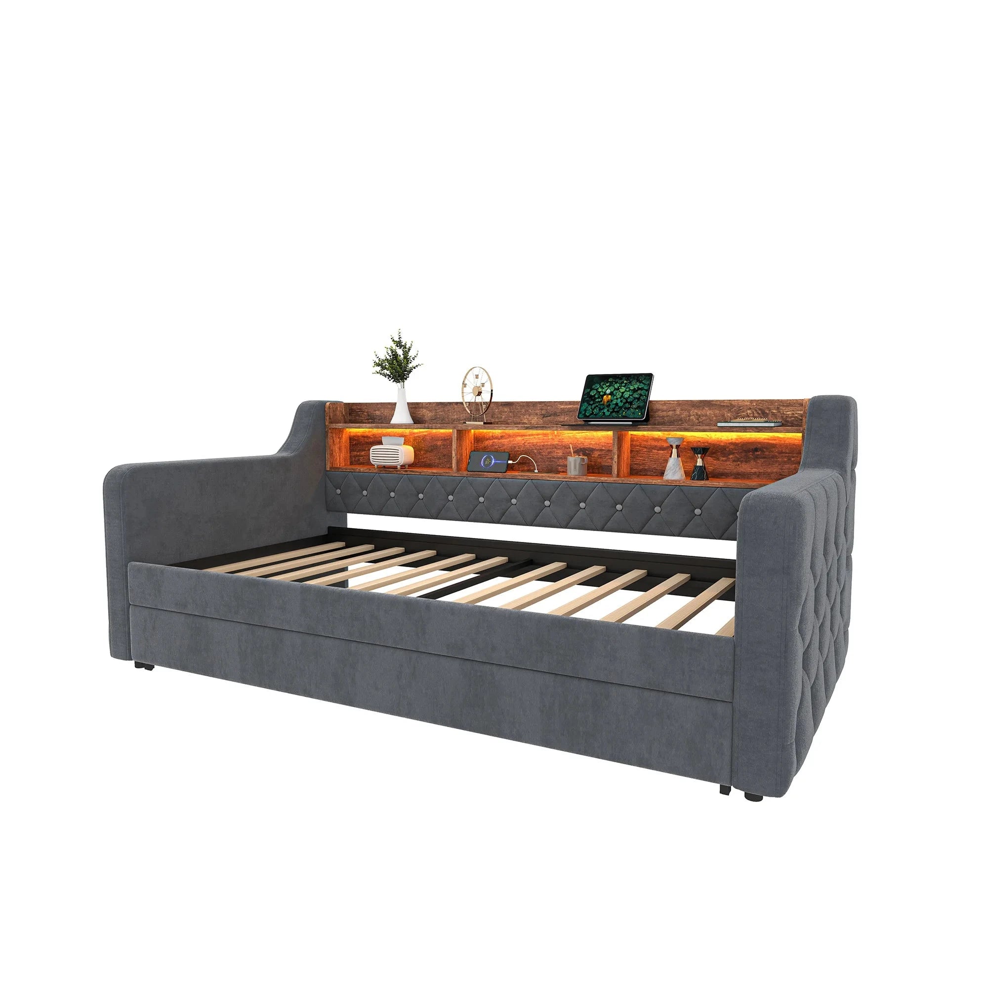 Space-Saving Velvet Sofa Bed 90×190 cm with Storage – Single Daybed Frame (No Mattress) Manwatstore