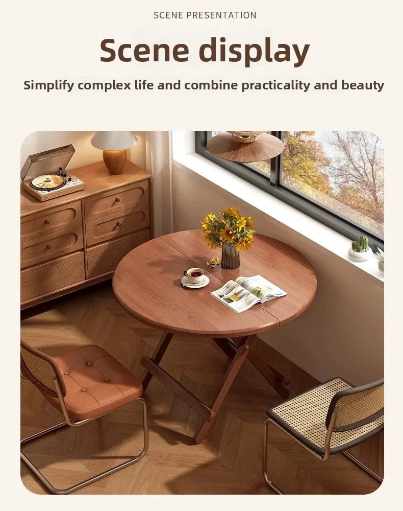 Sturdy Folding Dining Table - No Assembly Needed, Strong Stable Desk for Kitchen, Study & Office, round dining table,small table Manwatstore
