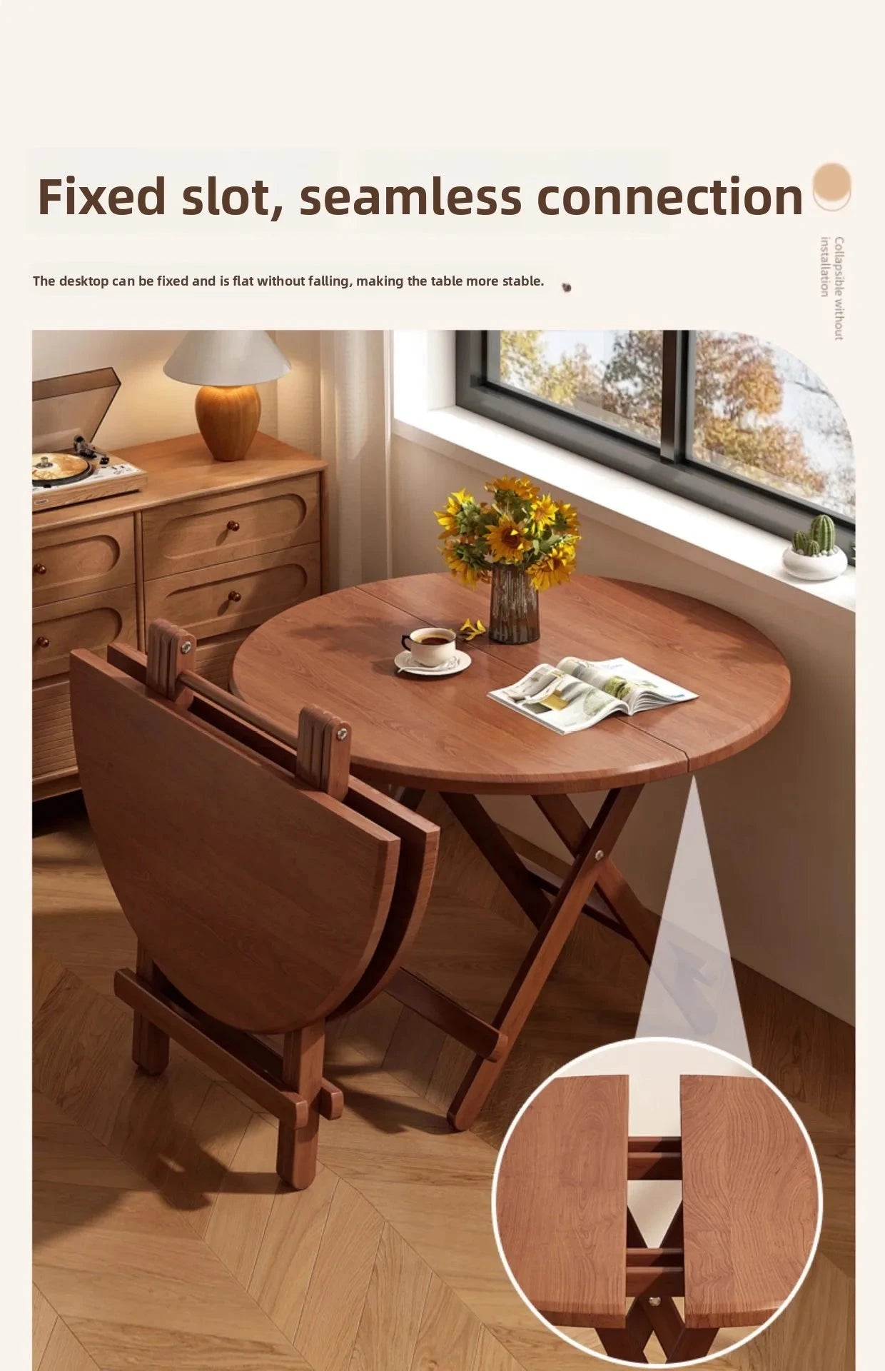 Sturdy Folding Dining Table - No Assembly Needed, Strong Stable Desk for Kitchen, Study & Office, round dining table,small table Manwatstore