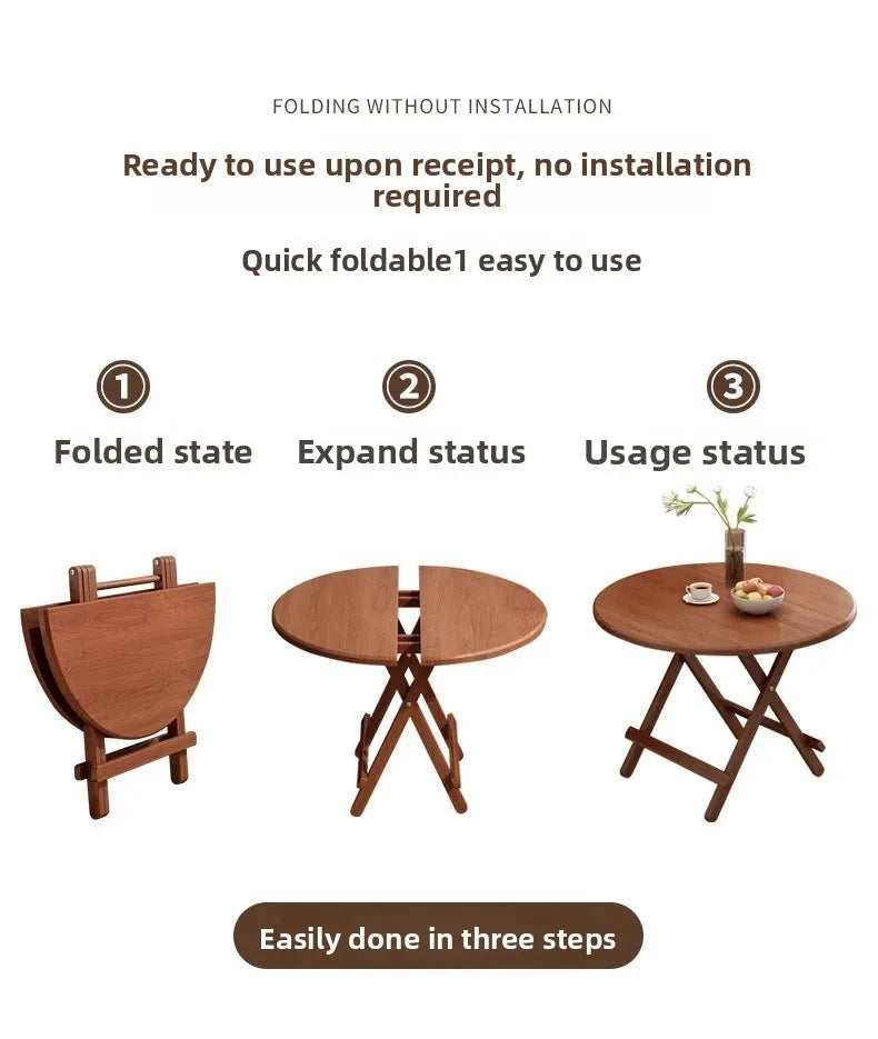 Sturdy Folding Dining Table - No Assembly Needed, Strong Stable Desk for Kitchen, Study & Office, round dining table,small table Manwatstore