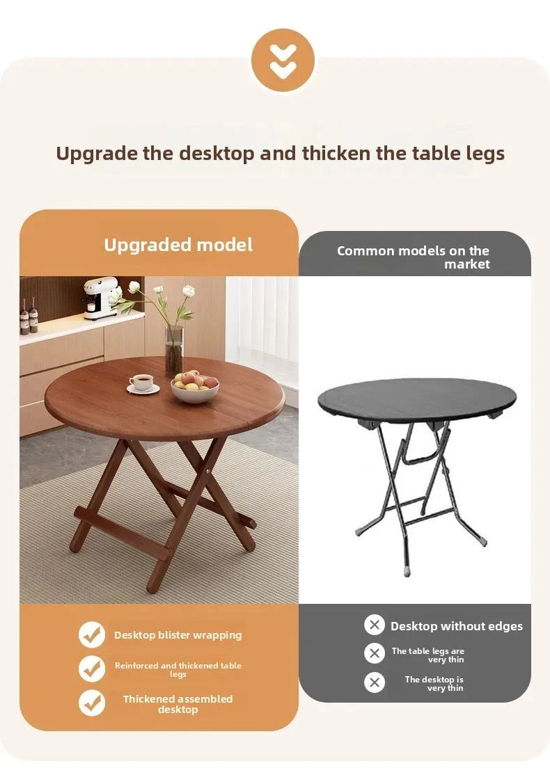 Sturdy Folding Dining Table - No Assembly Needed, Strong Stable Desk for Kitchen, Study & Office, round dining table,small table Manwatstore