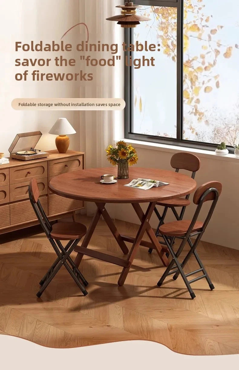 Sturdy Folding Dining Table - No Assembly Needed, Strong Stable Desk for Kitchen, Study & Office, round dining table,small table Manwatstore