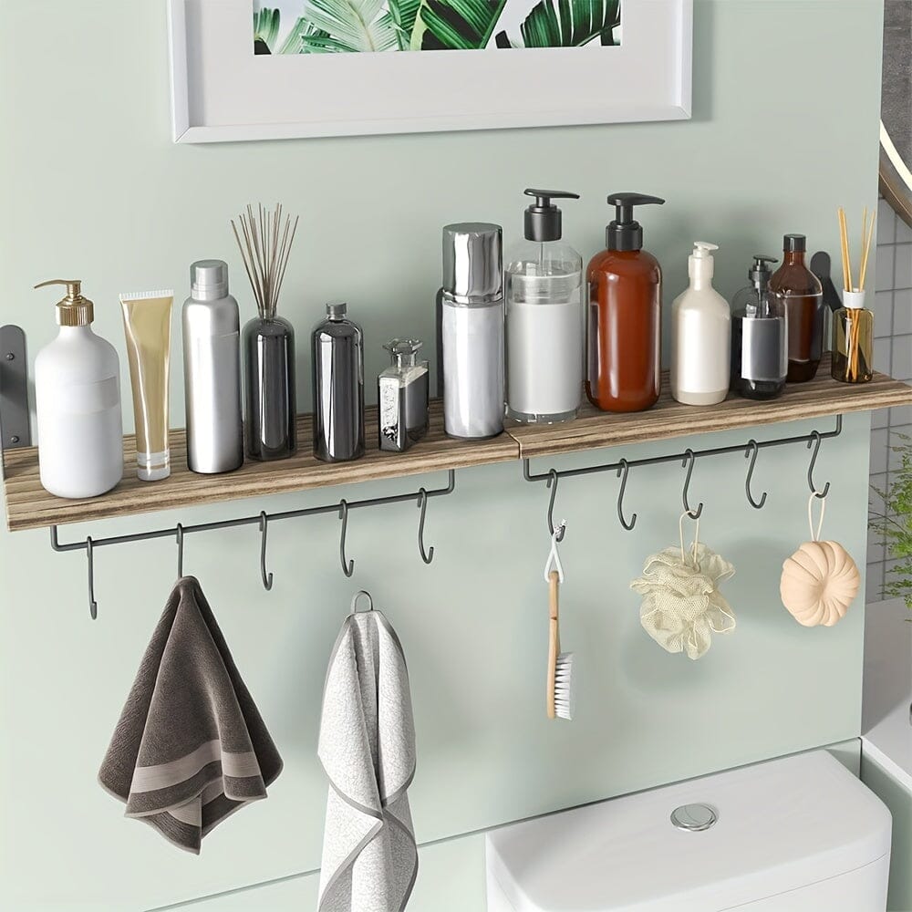 Superlele 2pcs Kitchen Floating Wall Shelves With 10 Adjustable Hooks, Christmas Decoration, Coffee Cup Holder, Garage Organizer And Storage, Home Decor, For Coffee Nook, Mugs, Cooking Utensils, Garage Tools Storage, Rustic B Manwatstore