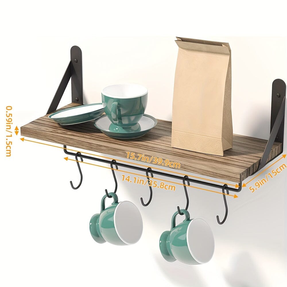 Superlele 2pcs Kitchen Floating Wall Shelves With 10 Adjustable Hooks, Christmas Decoration, Coffee Cup Holder, Garage Organizer And Storage, Home Decor, For Coffee Nook, Mugs, Cooking Utensils, Garage Tools Storage, Rustic B Manwatstore