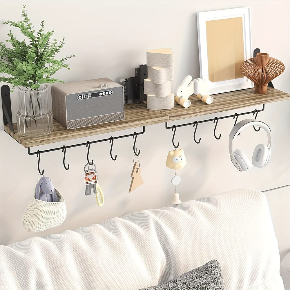 Superlele 2pcs Kitchen Floating Wall Shelves With 10 Adjustable Hooks, Christmas Decoration, Coffee Cup Holder, Garage Organizer And Storage, Home Decor, For Coffee Nook, Mugs, Cooking Utensils, Garage Tools Storage, Rustic B Manwatstore