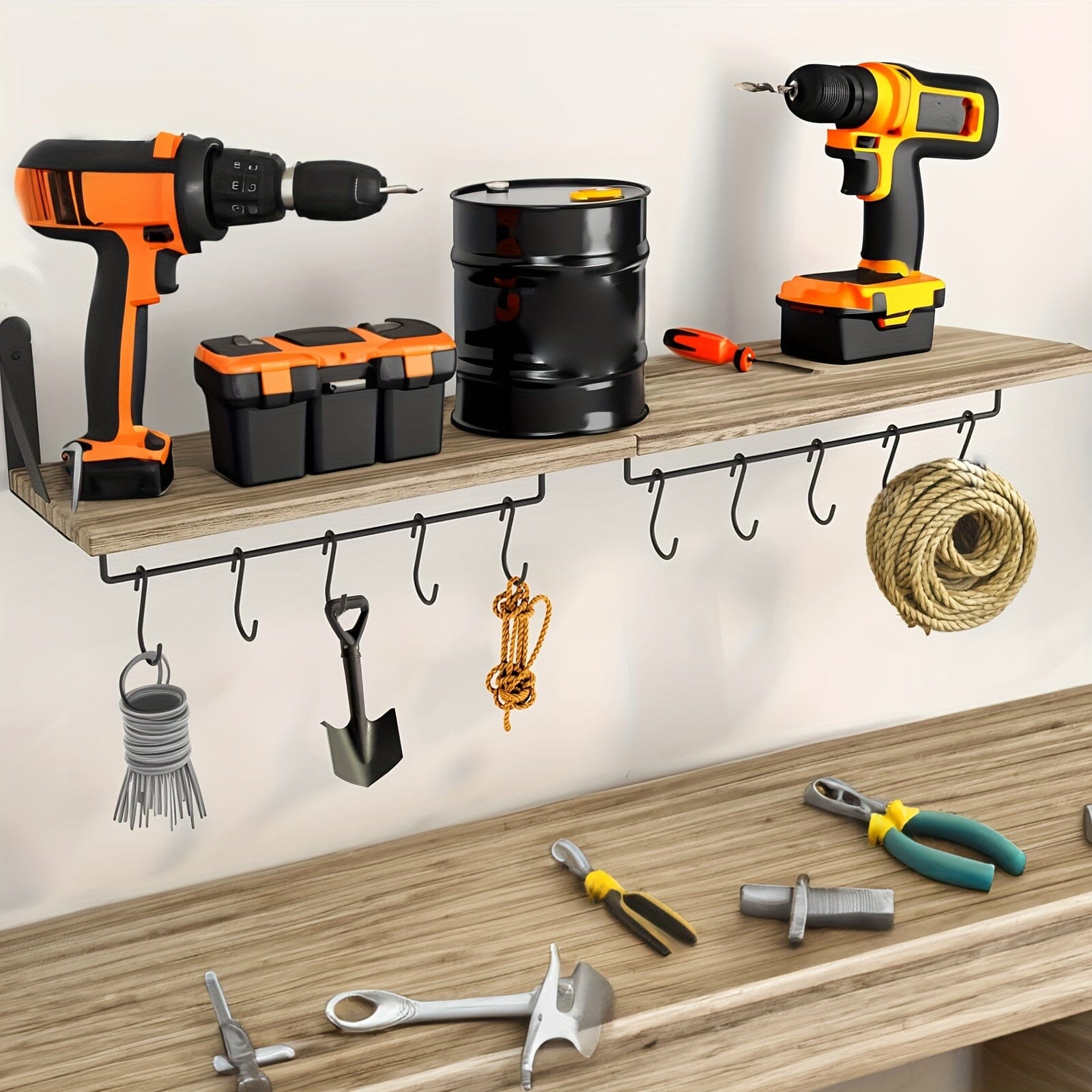 Superlele 2pcs Kitchen Floating Wall Shelves With 10 Adjustable Hooks, Christmas Decoration, Coffee Cup Holder, Garage Organizer And Storage, Home Decor, For Coffee Nook, Mugs, Cooking Utensils, Garage Tools Storage, Rustic B Manwatstore